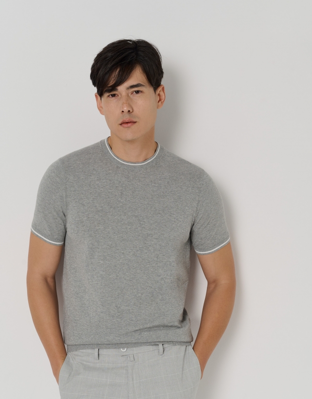 Camiseta tricotada lino gris melange