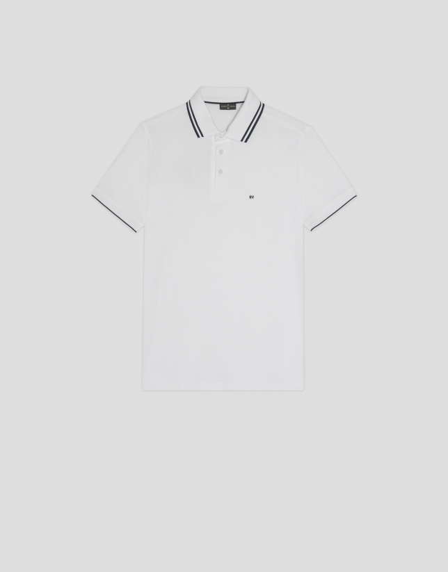 White piqué polo shirt with short sleeves