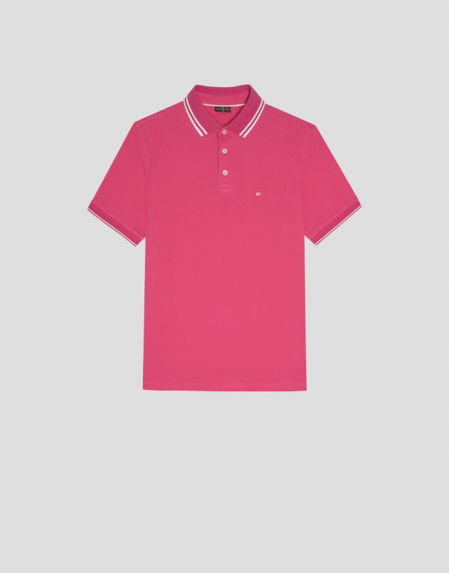 Fuchsia piqué polo shirt with short sleeves