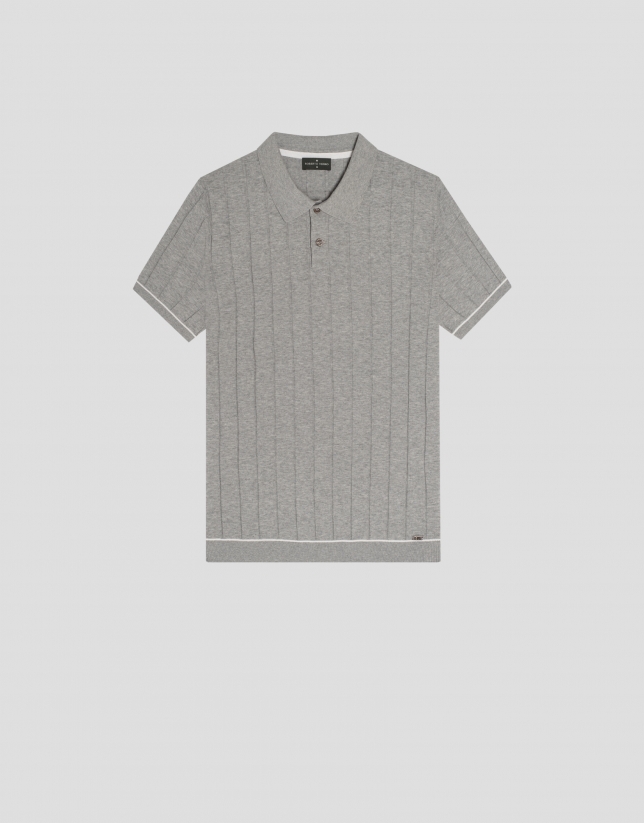 Gray melange high twist knit polo shirt