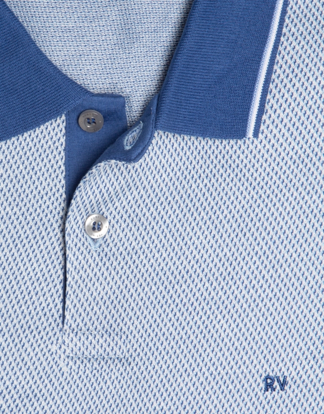 Blue and white jacquard polo shirt