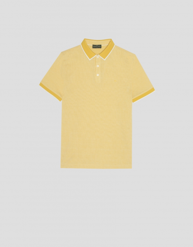 Yellow two-color piqué polo shirt with short sleeves