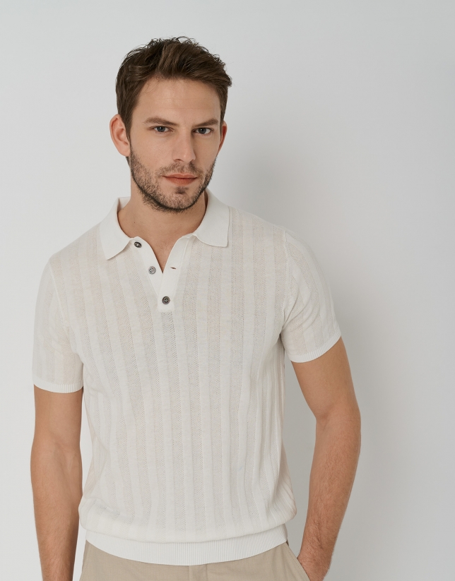 White high twist knit polo shirt