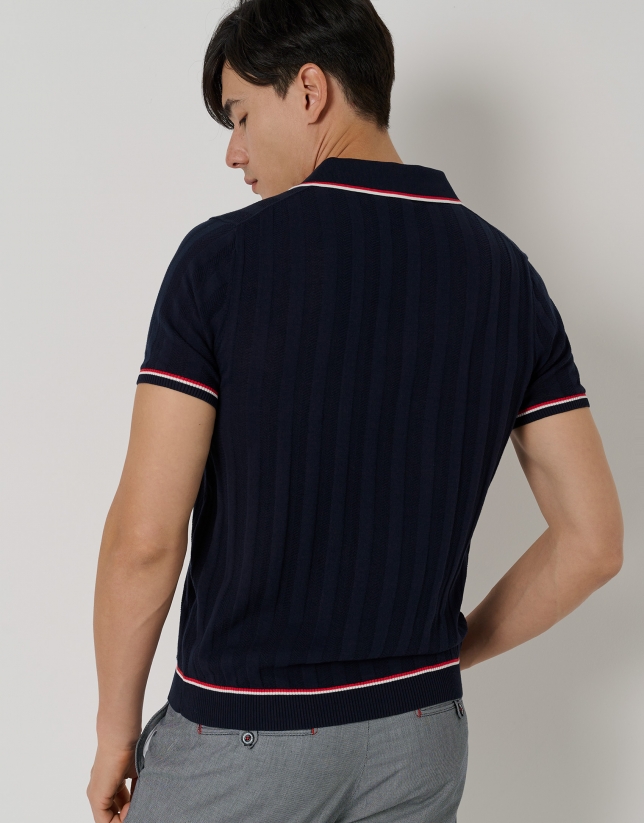 Navy blue high twist polo shirt with contrasts 