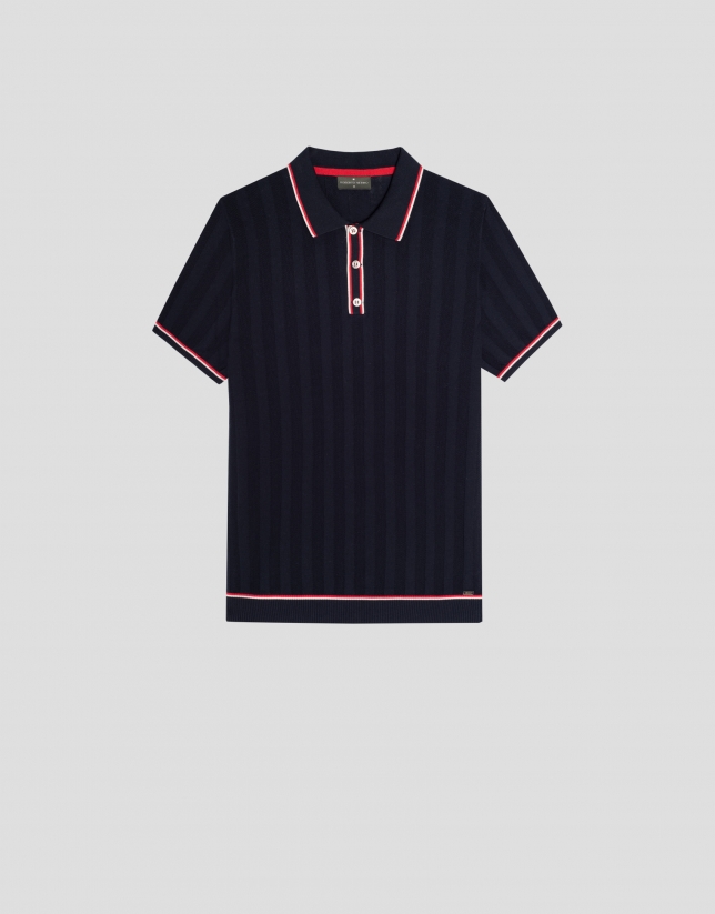 Navy blue high twist polo shirt with contrasts 