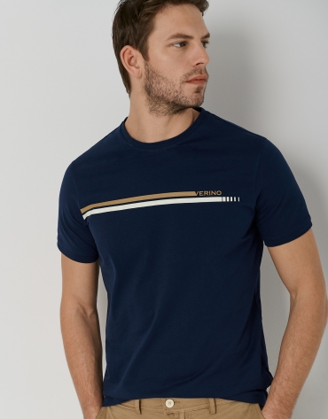 Navy blue top with contrasting stripes