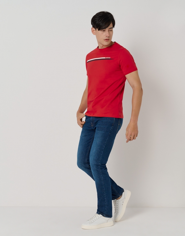 Red top with contrasting stripes