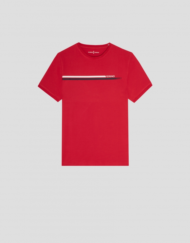 Camiseta roja con franjas a contraste