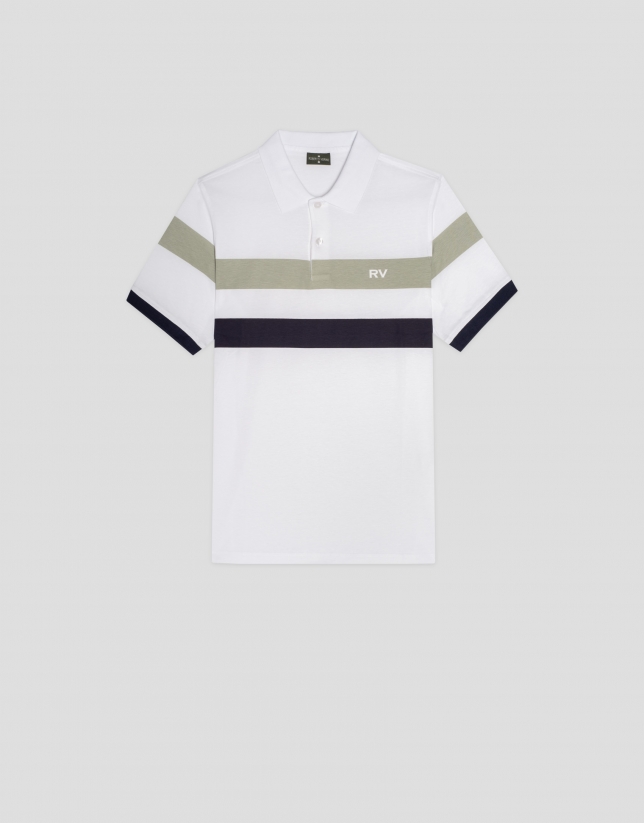 White polo shirt with contrasting stripes