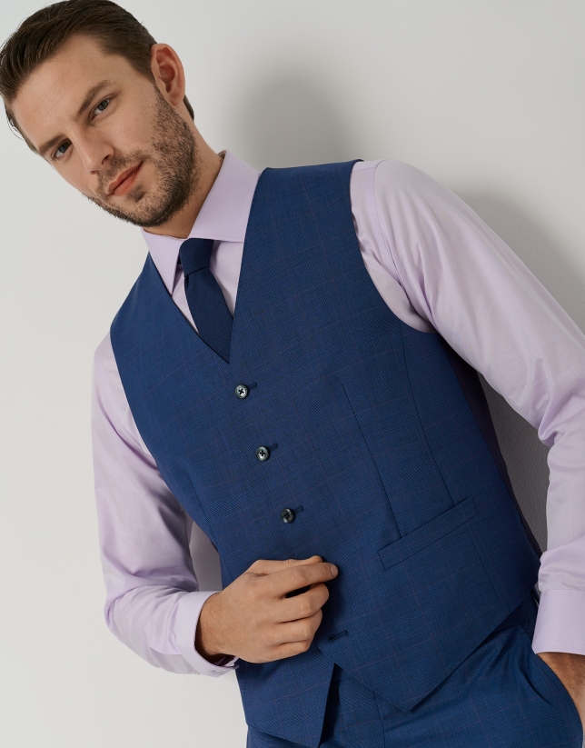 Medium blue checked wool dress vest