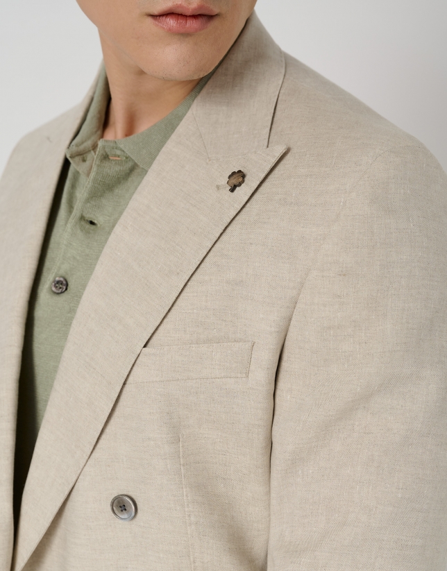 Sand-coloured double-breasted linnen sports jacket