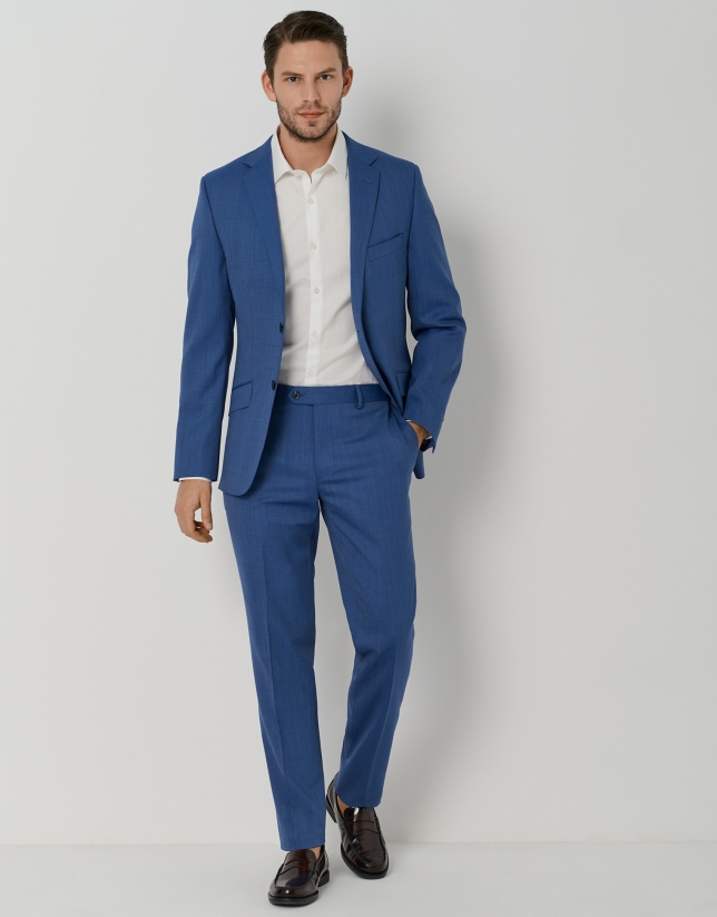 Medium blue micro print half-canvas regular fit suit
