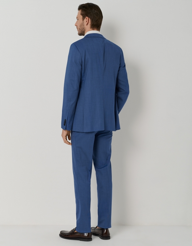Medium blue micro print half-canvas regular fit suit