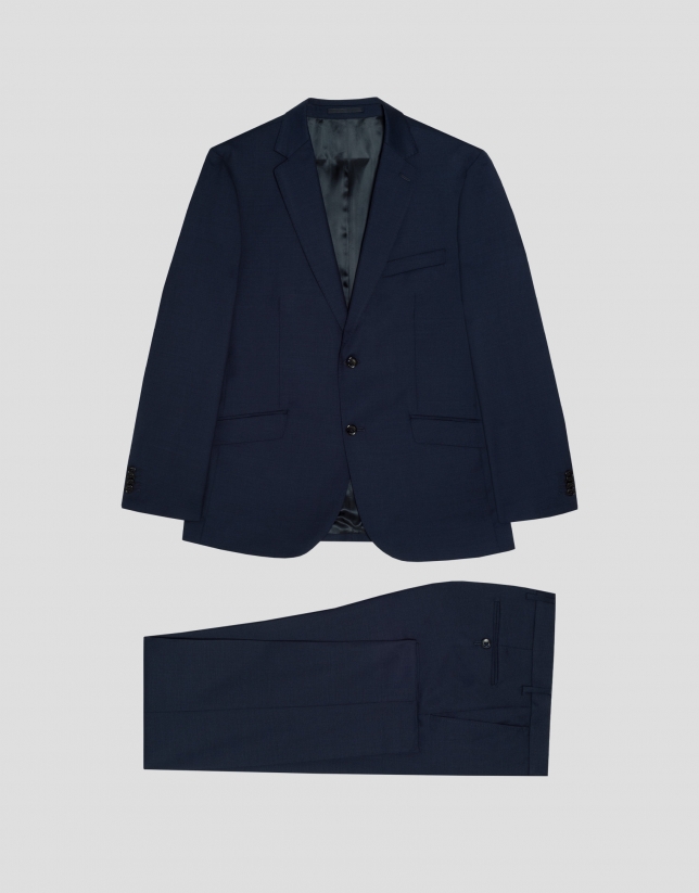 Navy blue micro print half-canvas regular fit suit