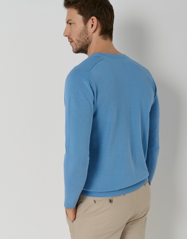 Medium blue high twist cotton sweater