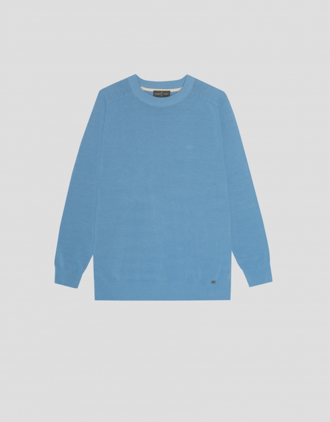 Medium blue high twist cotton sweater