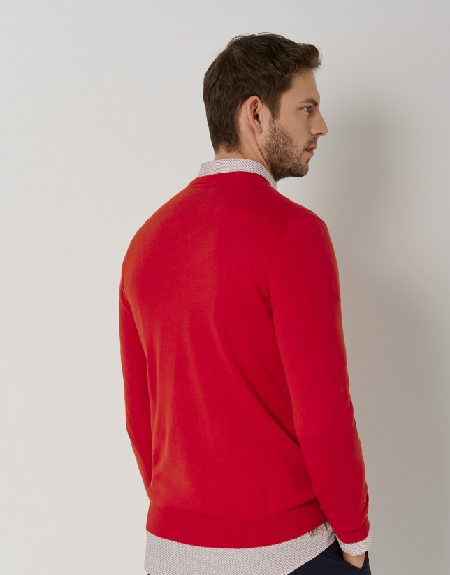 Red wool sweater with V-neck
