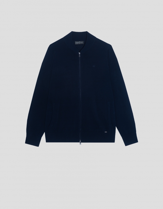 Navy blue cotton bomber jacket