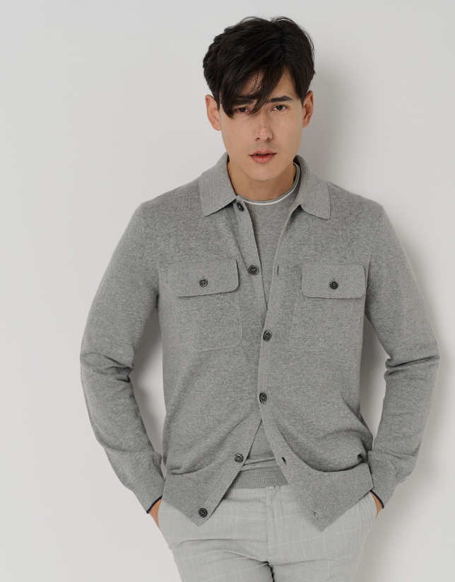 Gray melange jacket with chest pockets and buttons