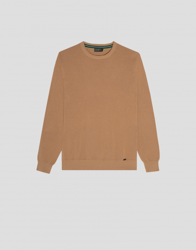 Camel structured cotton sweater
