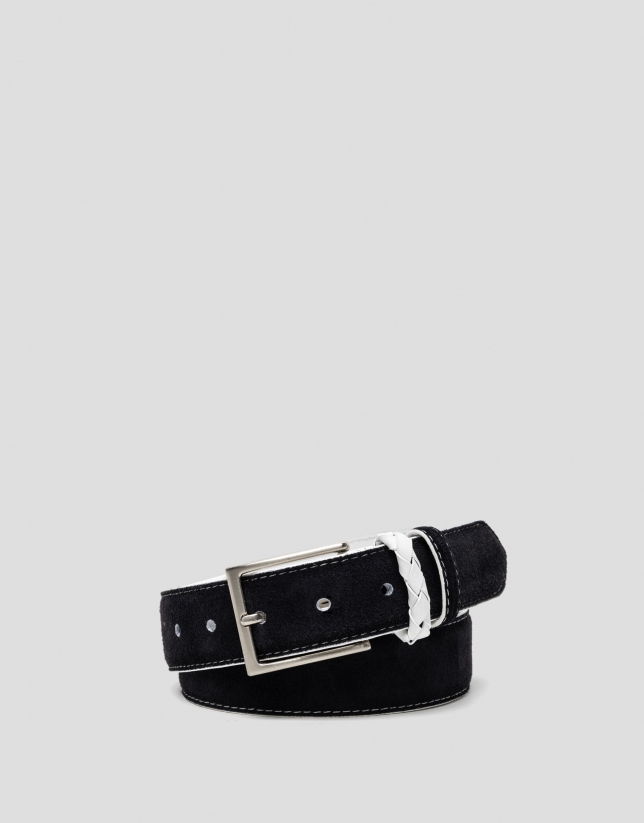 Navy blue suede belt with white contrasts 