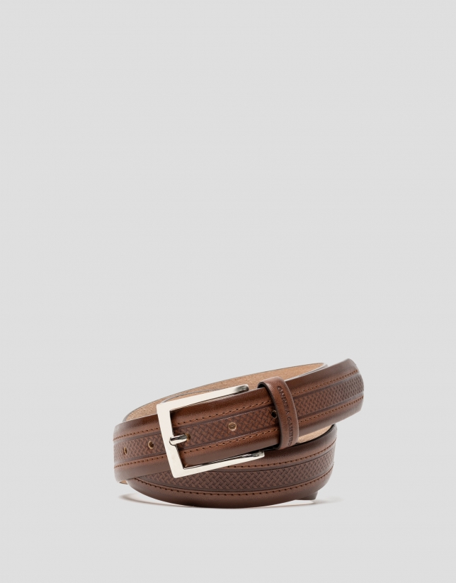 Hazel leather belt with embossed center