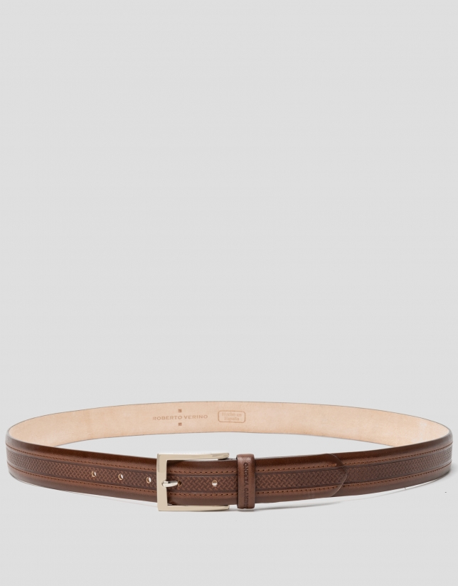 Hazel leather belt with embossed center
