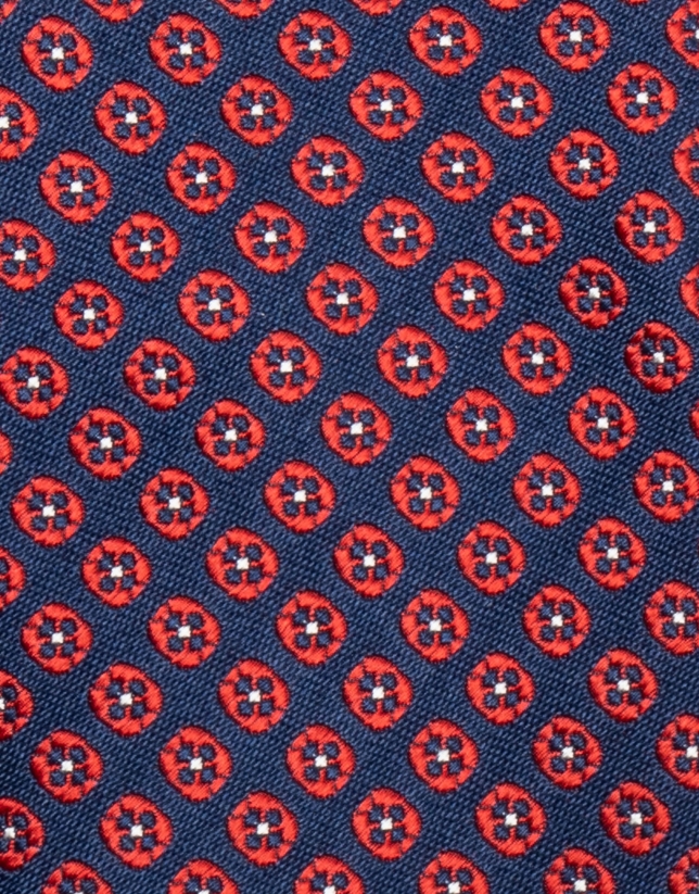 Navy blue tie with red flower jacquard