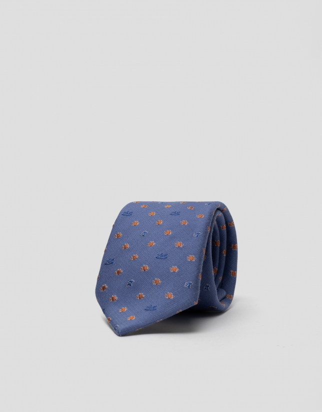 Blue structured tie with orange cactus jacquard 