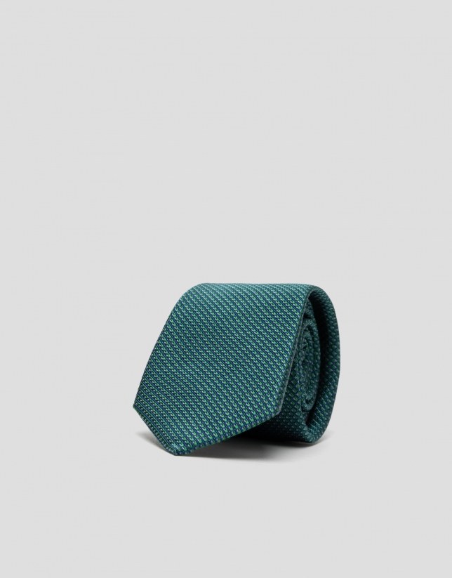 Green, blue and light blue structured silk tie 