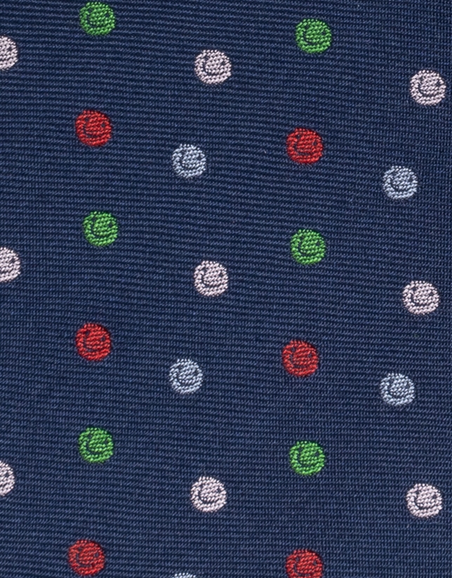 Navy blue silk tie with multicolored "smile" jacquard 