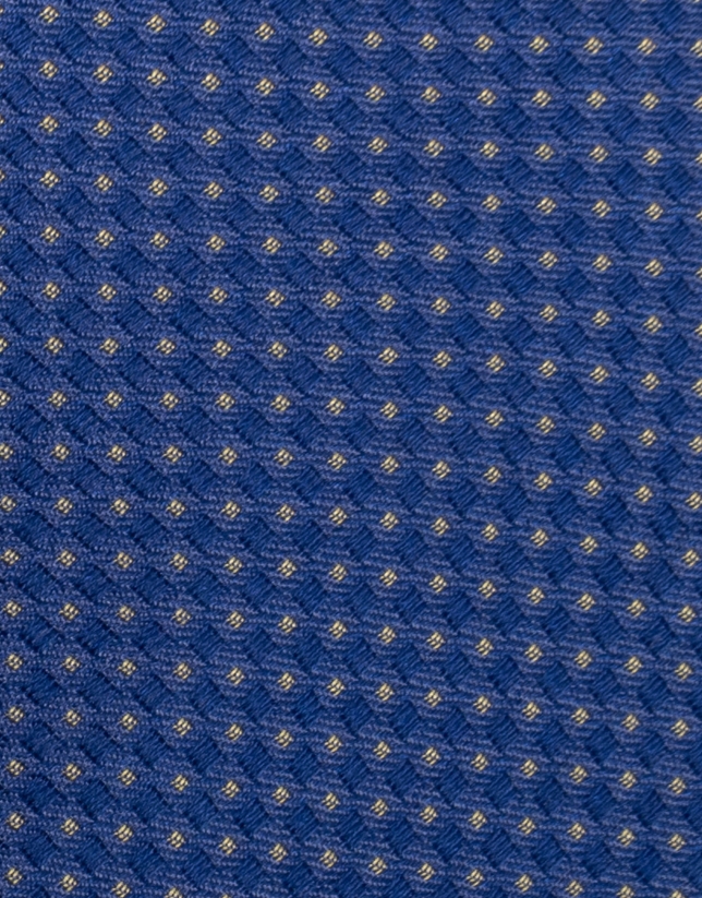 Ink blue and yellow silk and jacquard tie