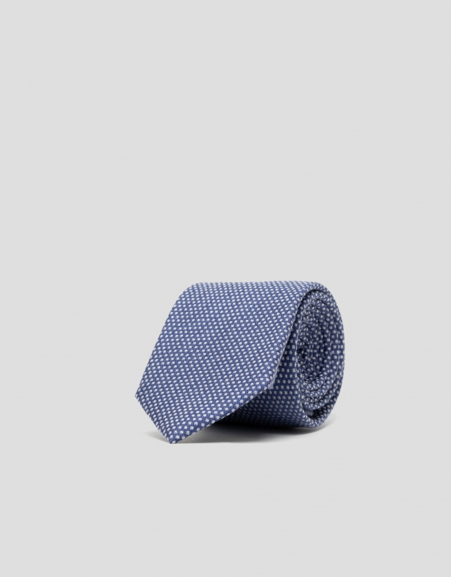Ink blue silk tie with light blue shaded jacquard