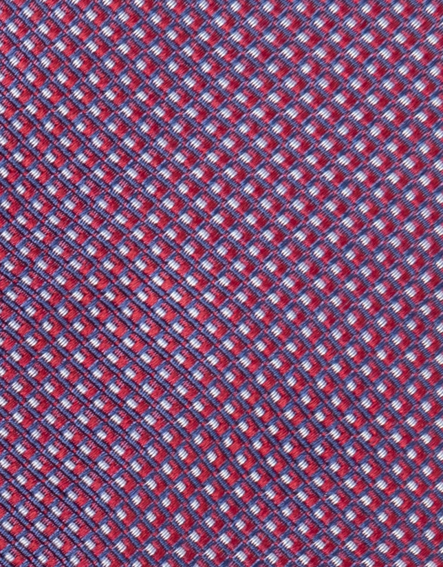 Fuchsia and blue silk tie with geometric jacquard print 