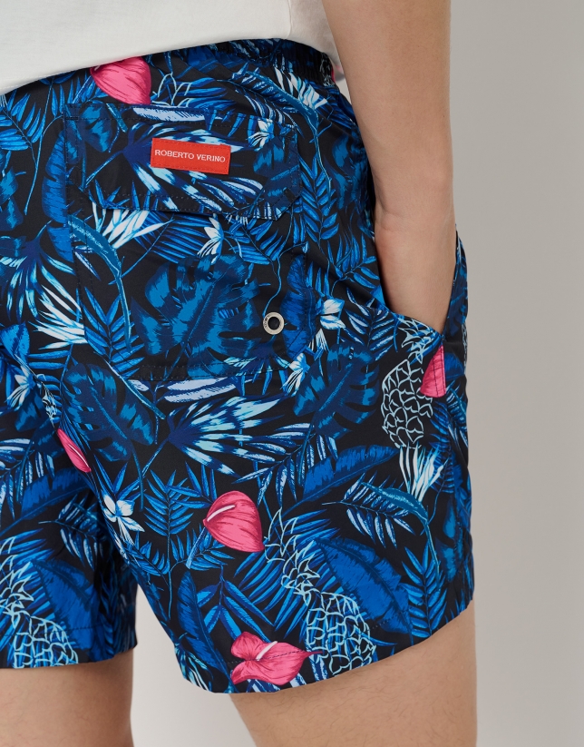 Bathing suit with blue tropical print