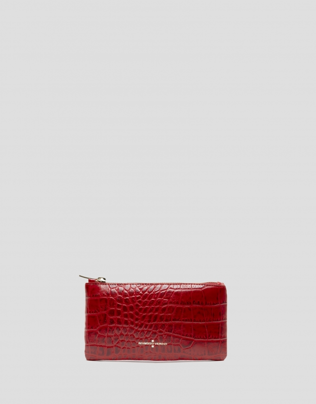 Red embossed alligator leather wallet