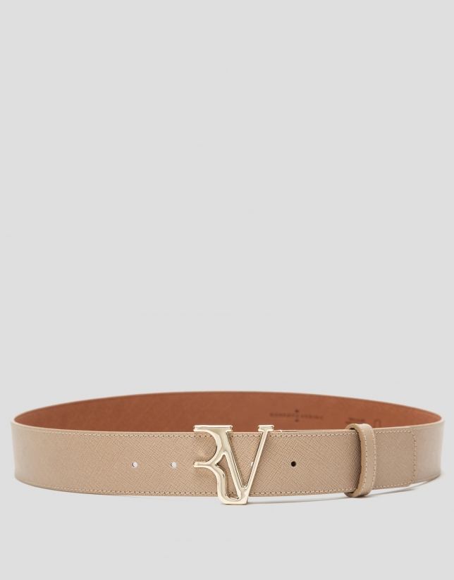 Beige leather belt with matching back-stitching