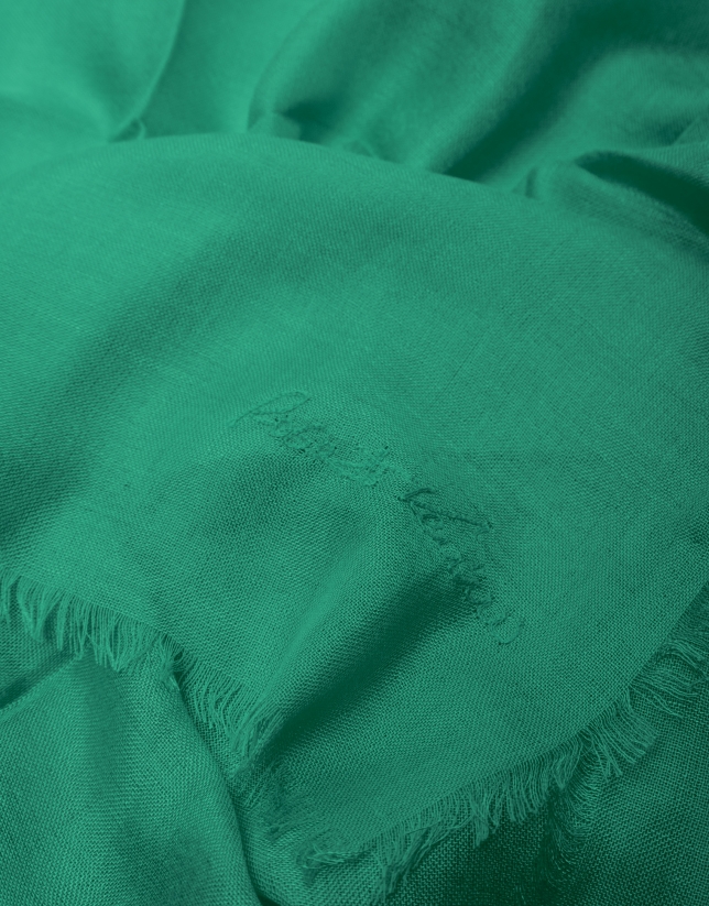 Green rayon scarf with embroidered RV logo