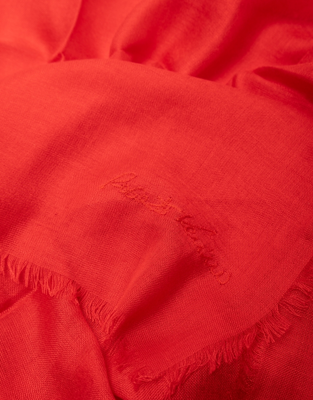 Red rayon scarf with embroidered RV logo