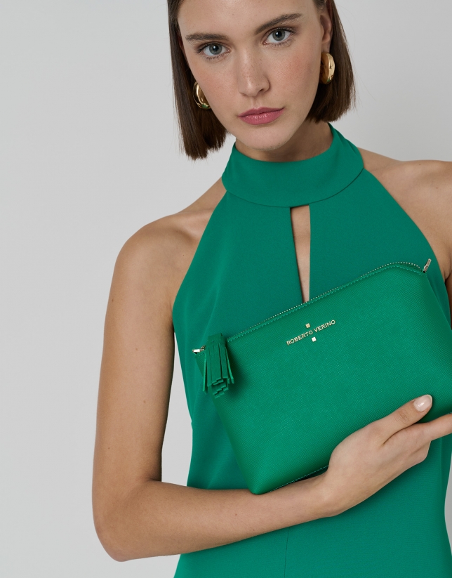 Emerald green Nano Lisa Saffiano clutch bag