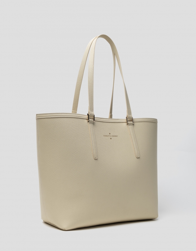 Beige leather Sama shopping bag