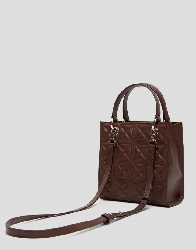Chocolate brown quilted leather Mini Linda Satchel
