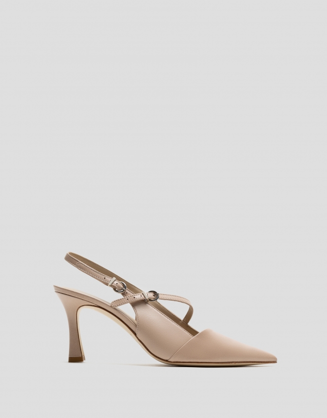 Beige leather sling-back pumps with strap 