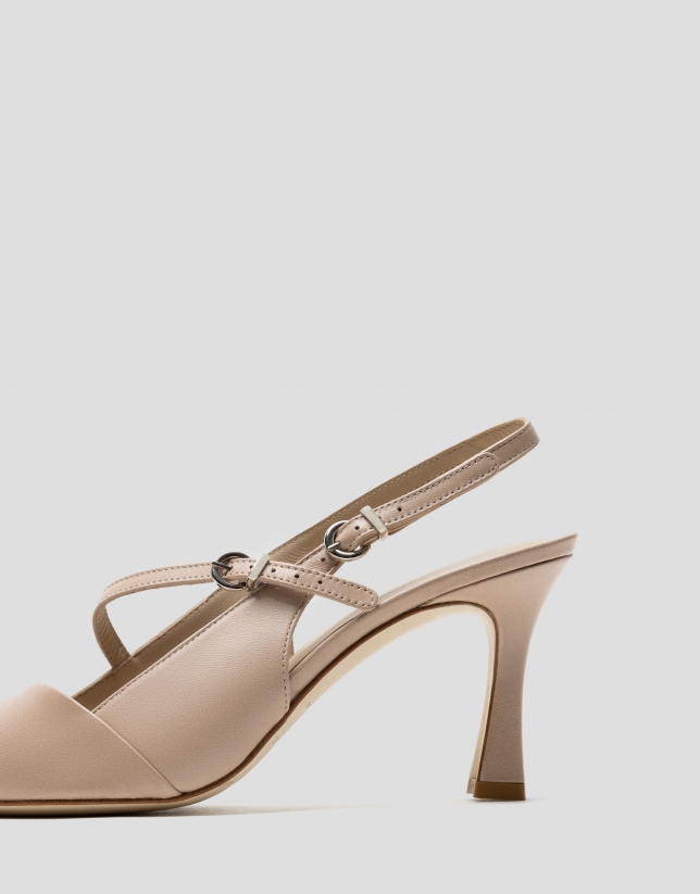 Beige leather sling-back pumps with strap 