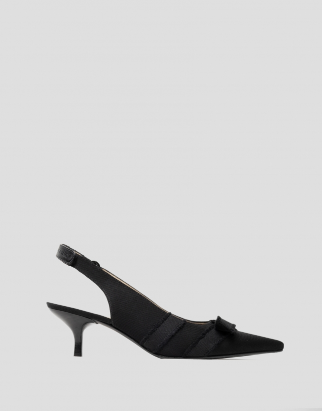 Zapato salón destalonado tejido desflecado negro