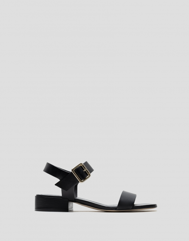 Black leather square-heeled sandals