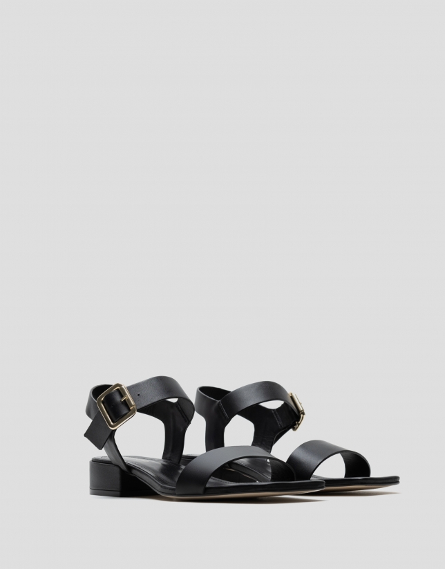 Black leather square-heeled sandals