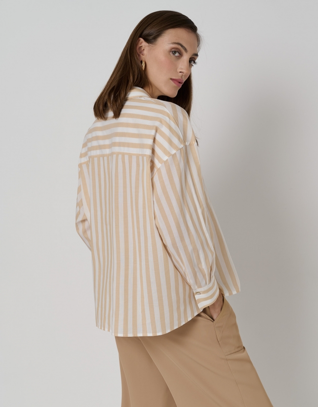 Cream striped oversize blouse