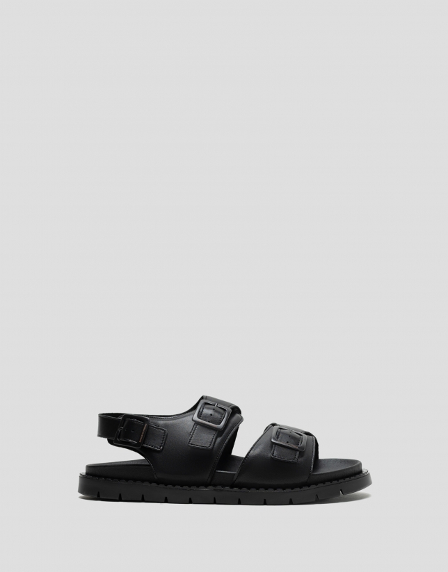Men's black leather strappy sandals