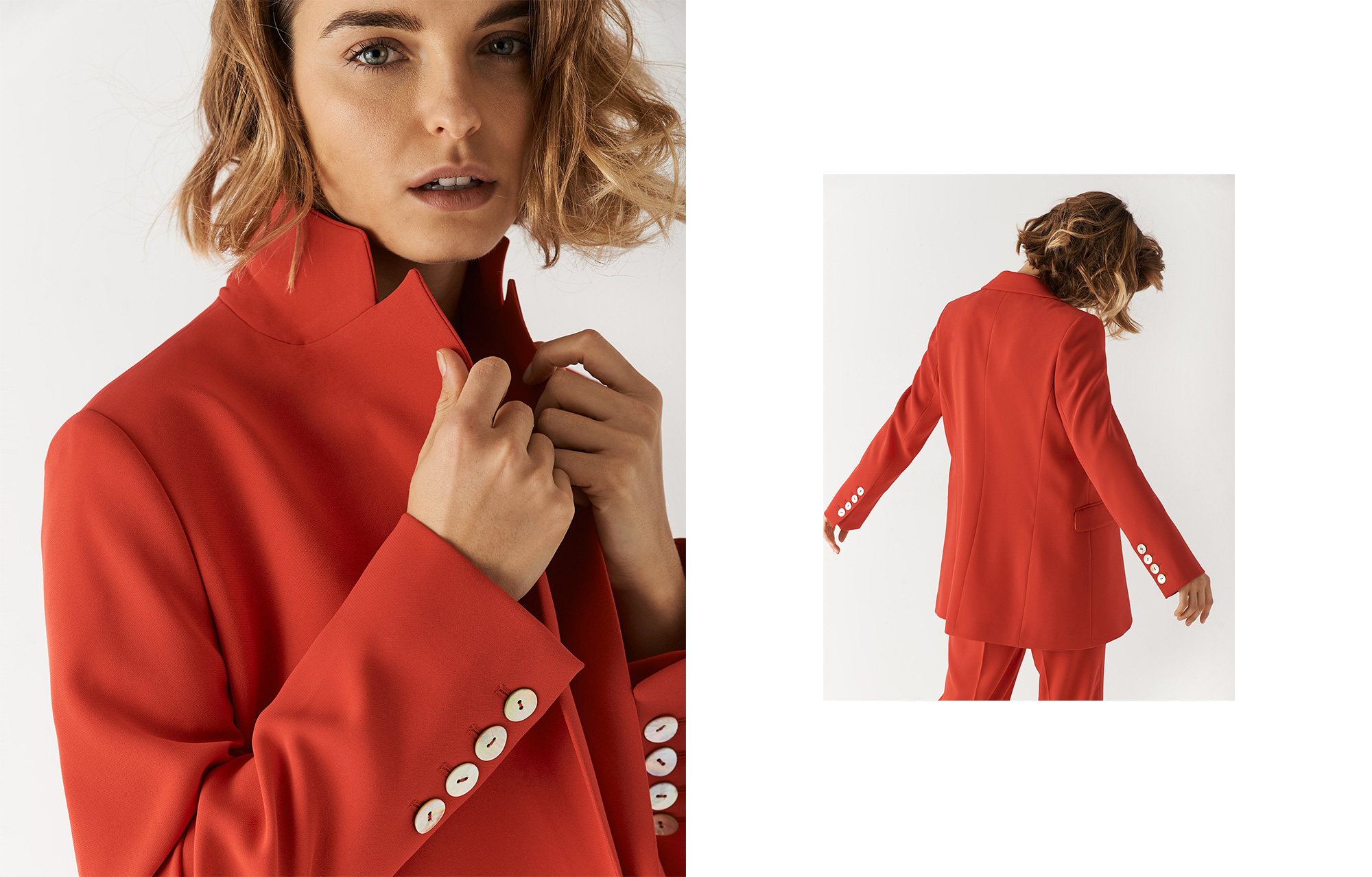 Red crepe blazer with one button